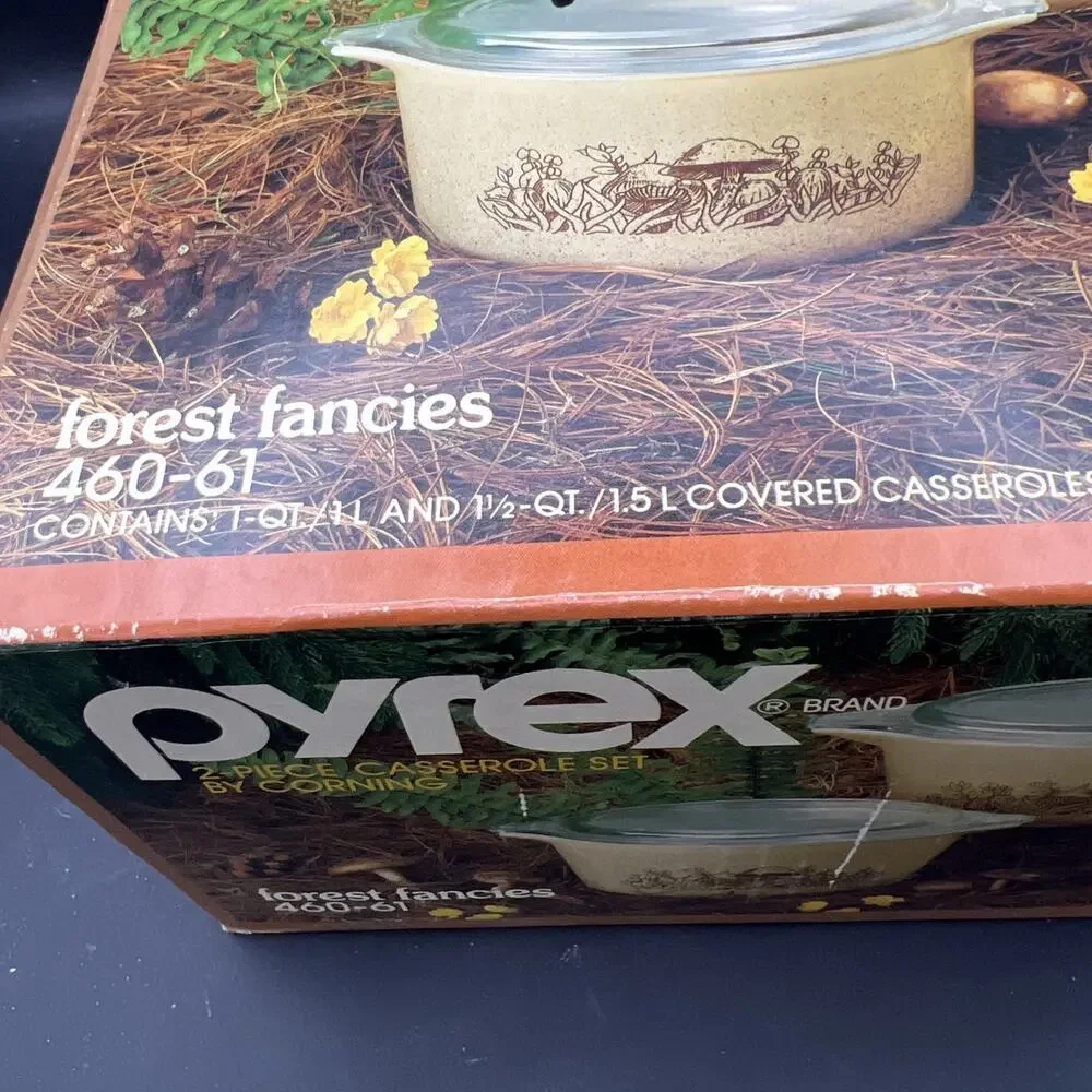 NOS Vtg Pyrex Forest Fancies 2 Pc Mushroom Casseroles 1 & 1 1/2 Qt 460-61 SEALED